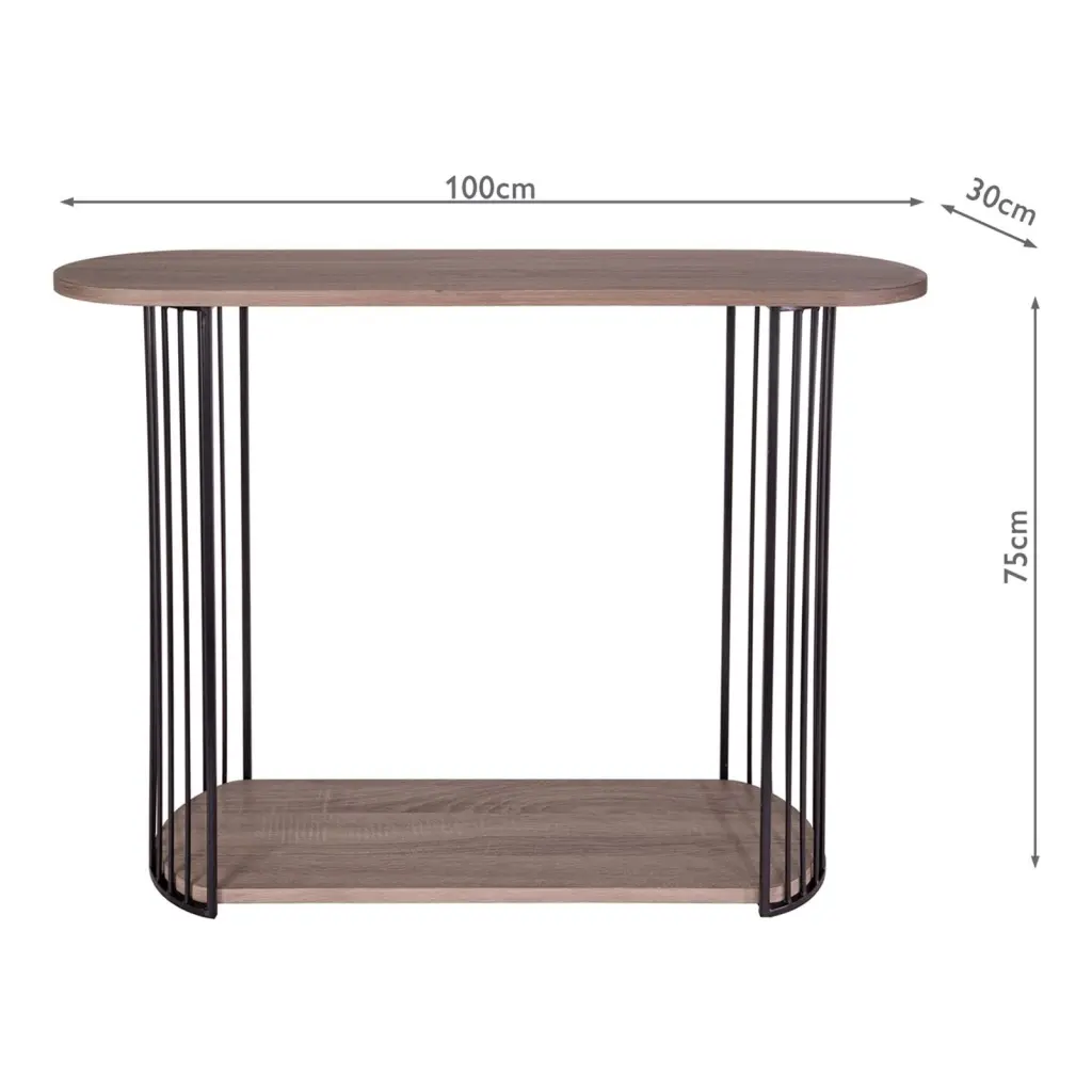 Oak Effect Veneer & Matt black Console Table