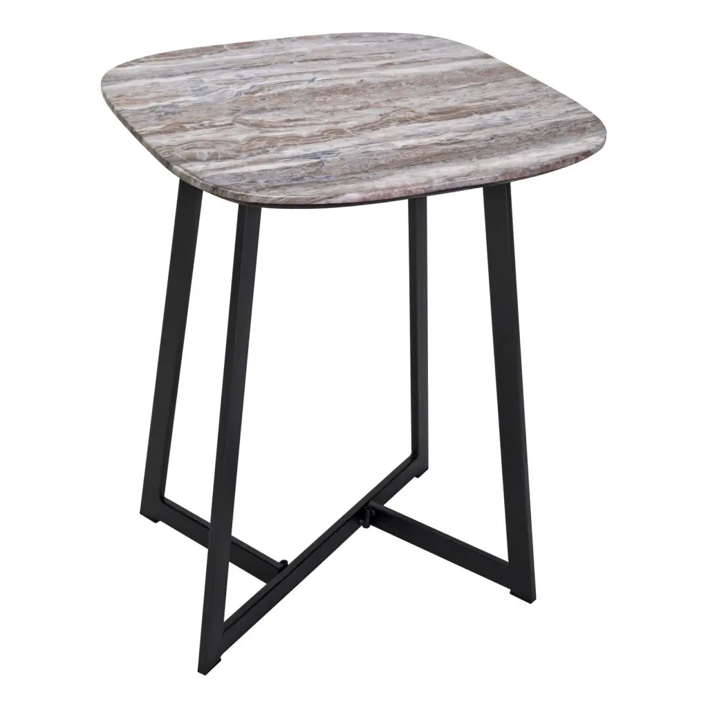 Brown Stone & Matt Black Side Table