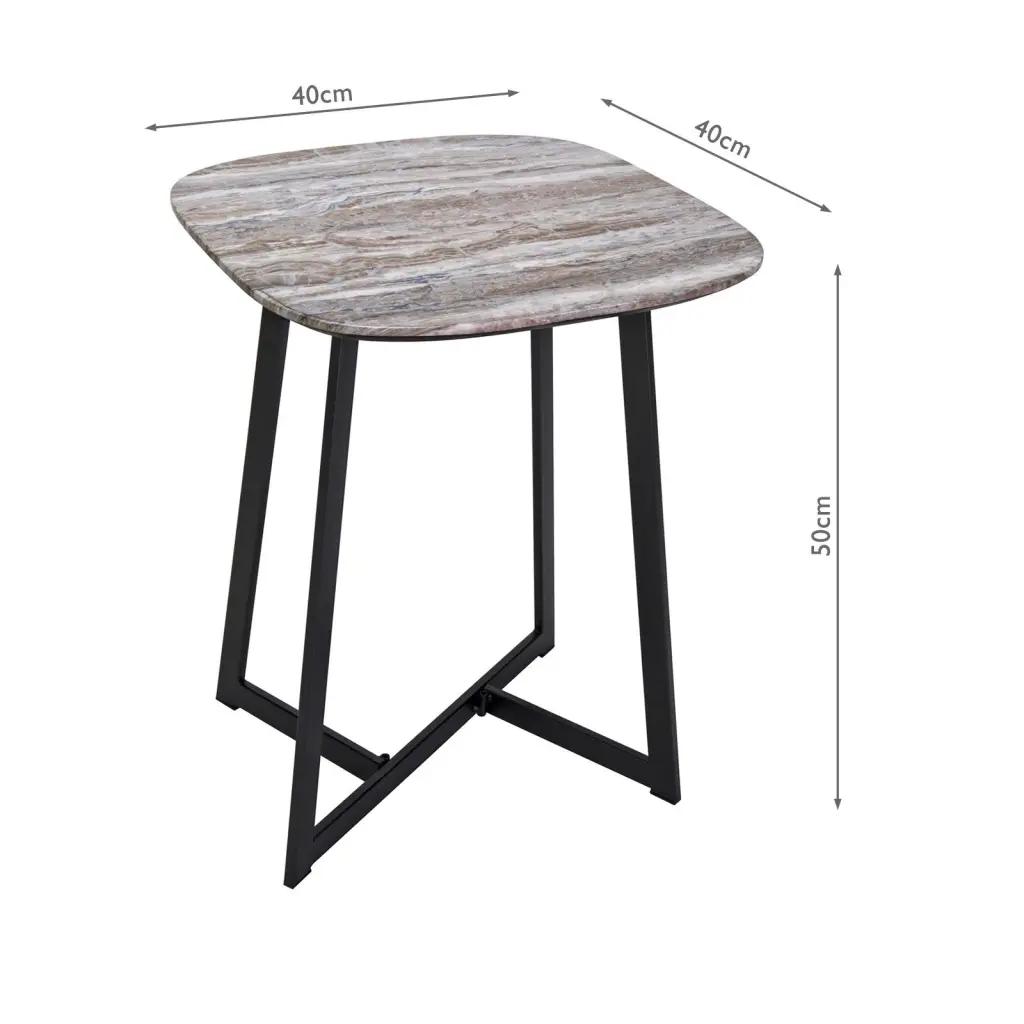 Brown Stone & Matt Black Side Table