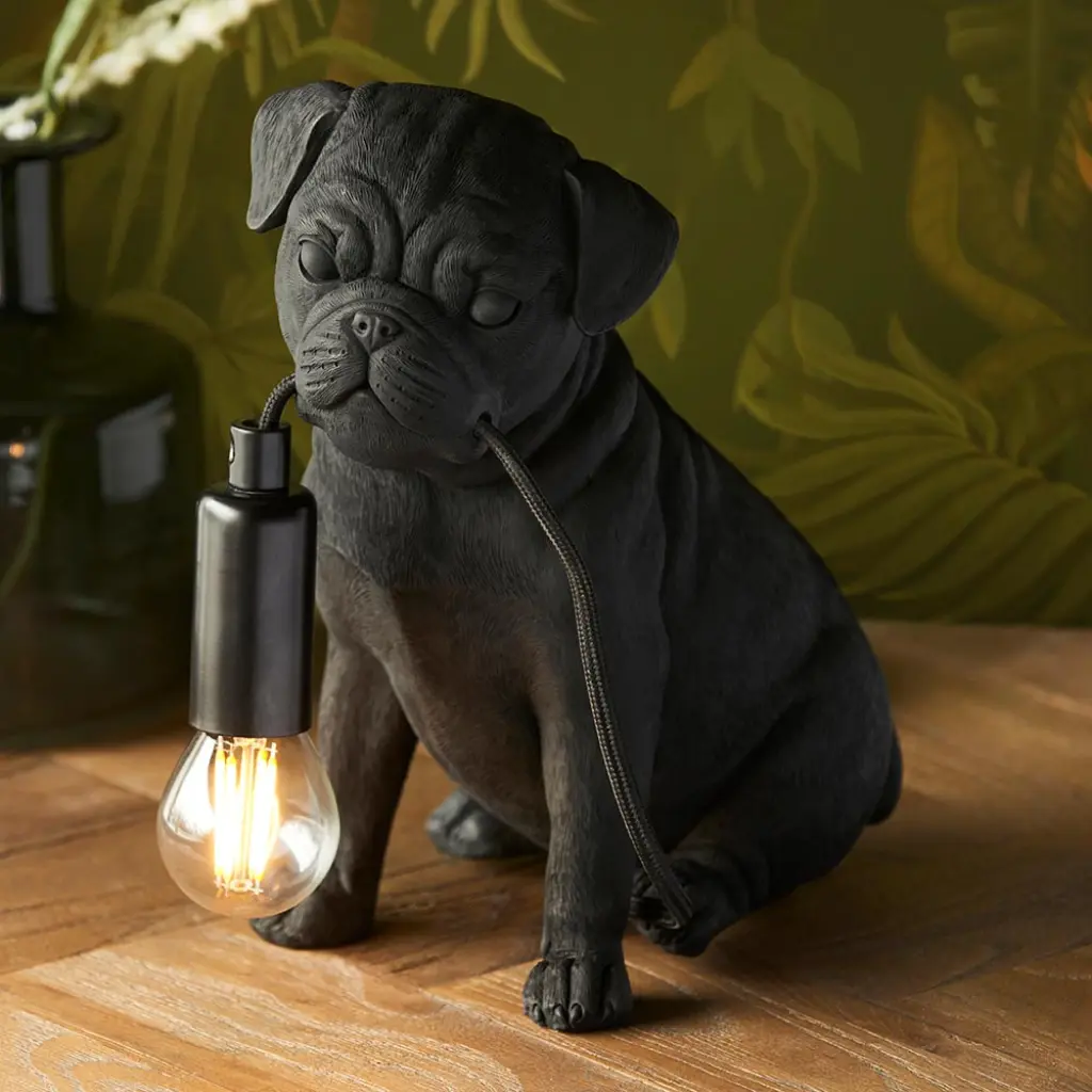 Pug Puppy Table Lamp in Black Finish