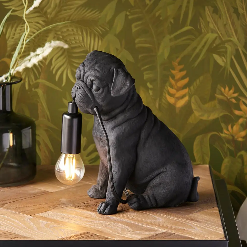 Pug Puppy Table Lamp in Black Finish