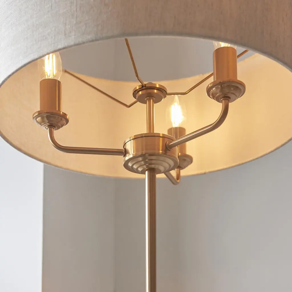 Highclere 3 Light Floor Lamp in Brass C/W Natural Shade