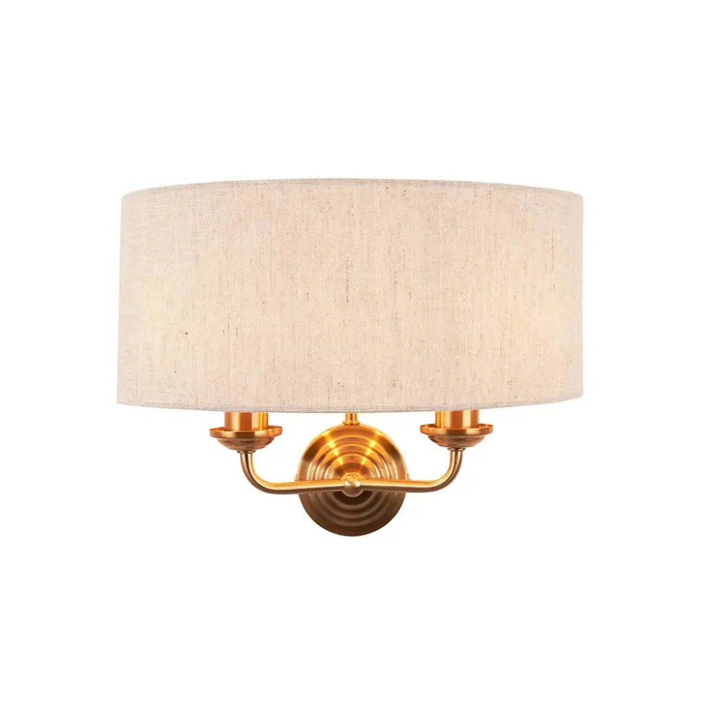 Highclere 2 Light Wall Light in Brass C/W Natural Shade