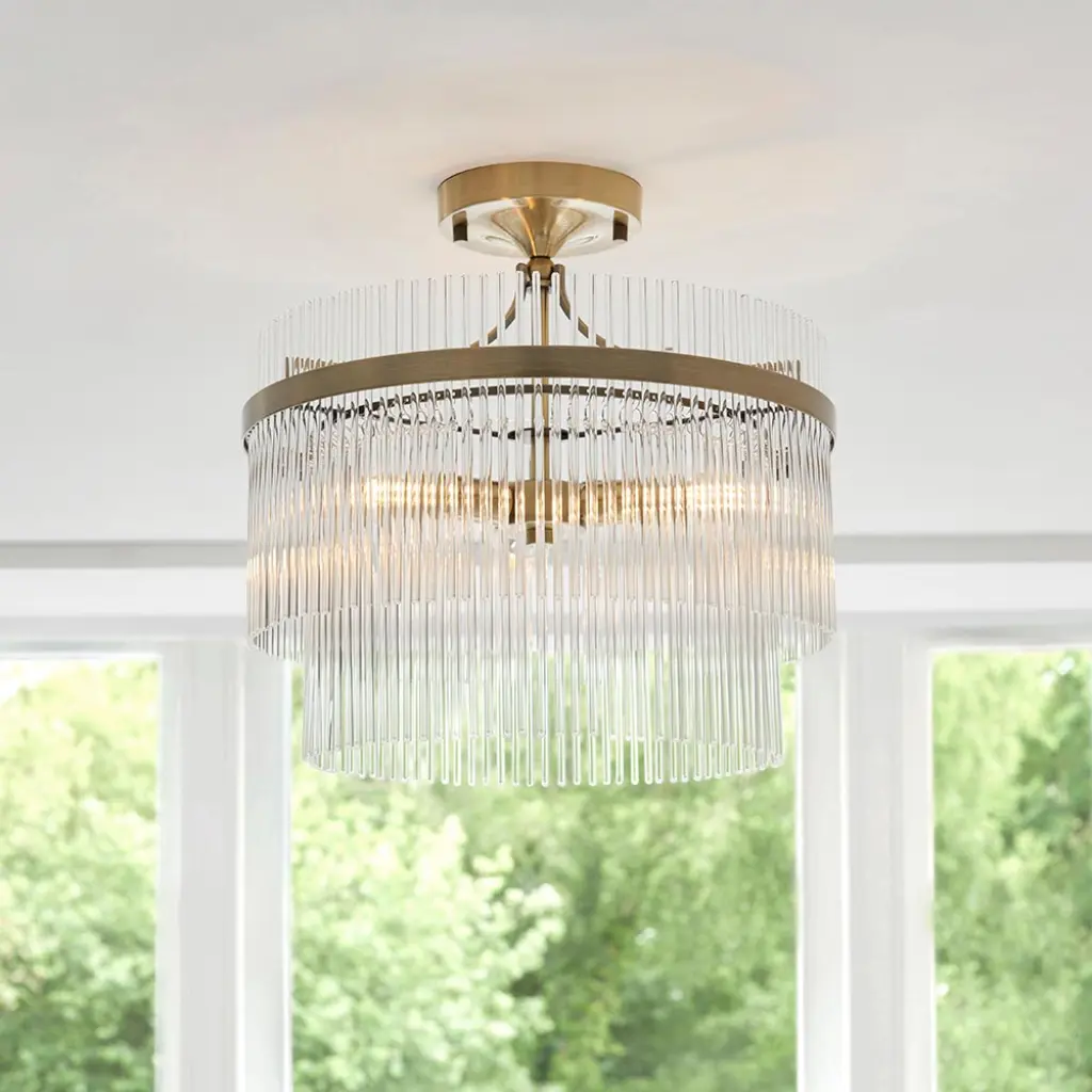Marietta Antique Brass 3 Light Semi Flush Fitting