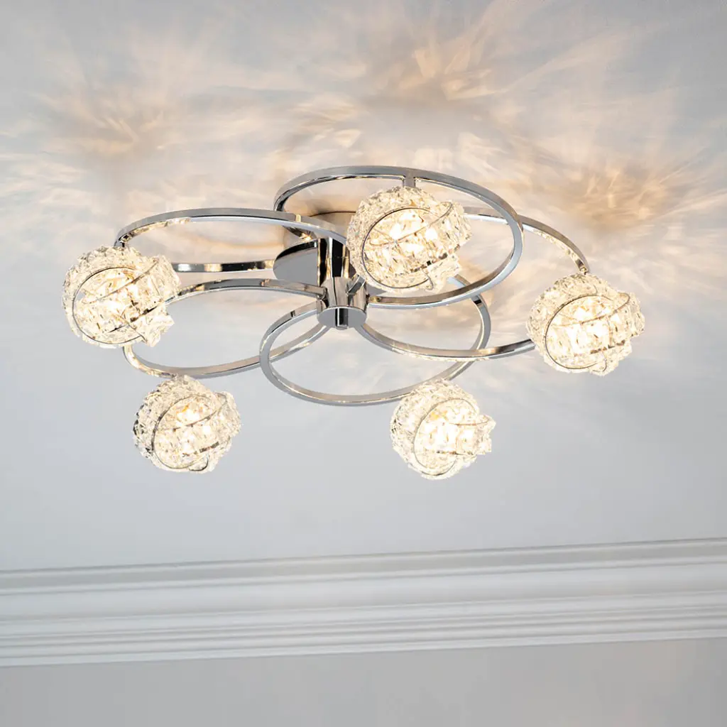 Talia Chrome & Crystal 5 Light Semi-Flush Fitting