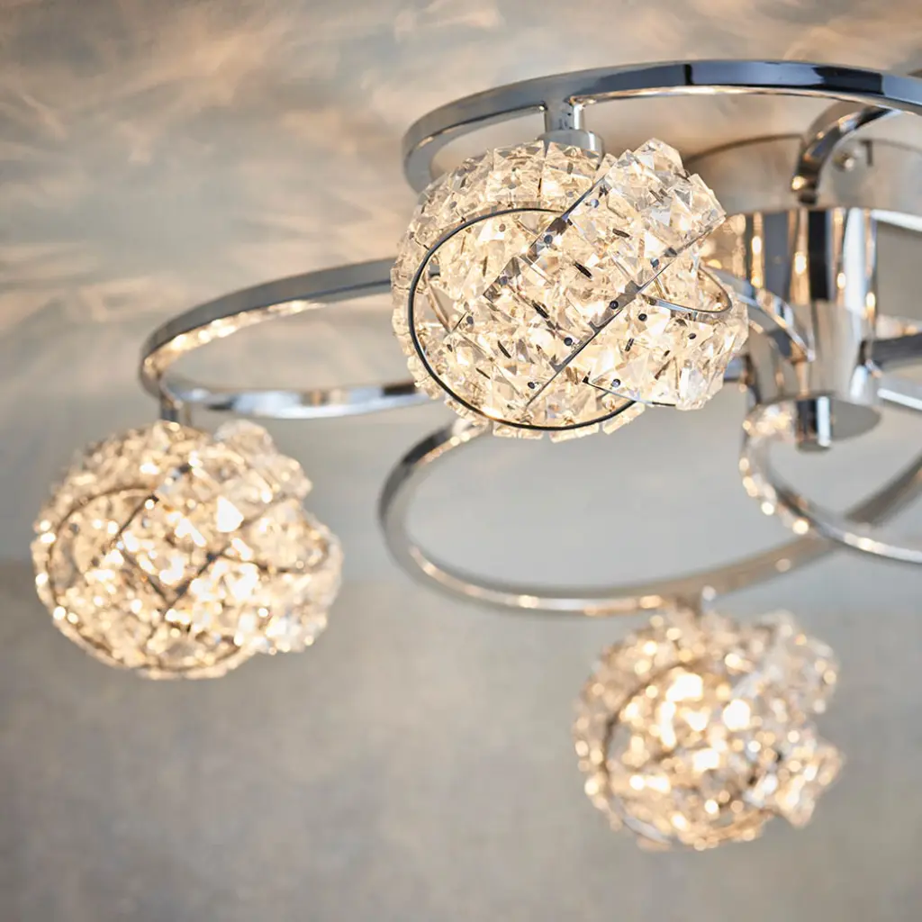 Talia Chrome & Crystal 5 Light Semi-Flush Fitting