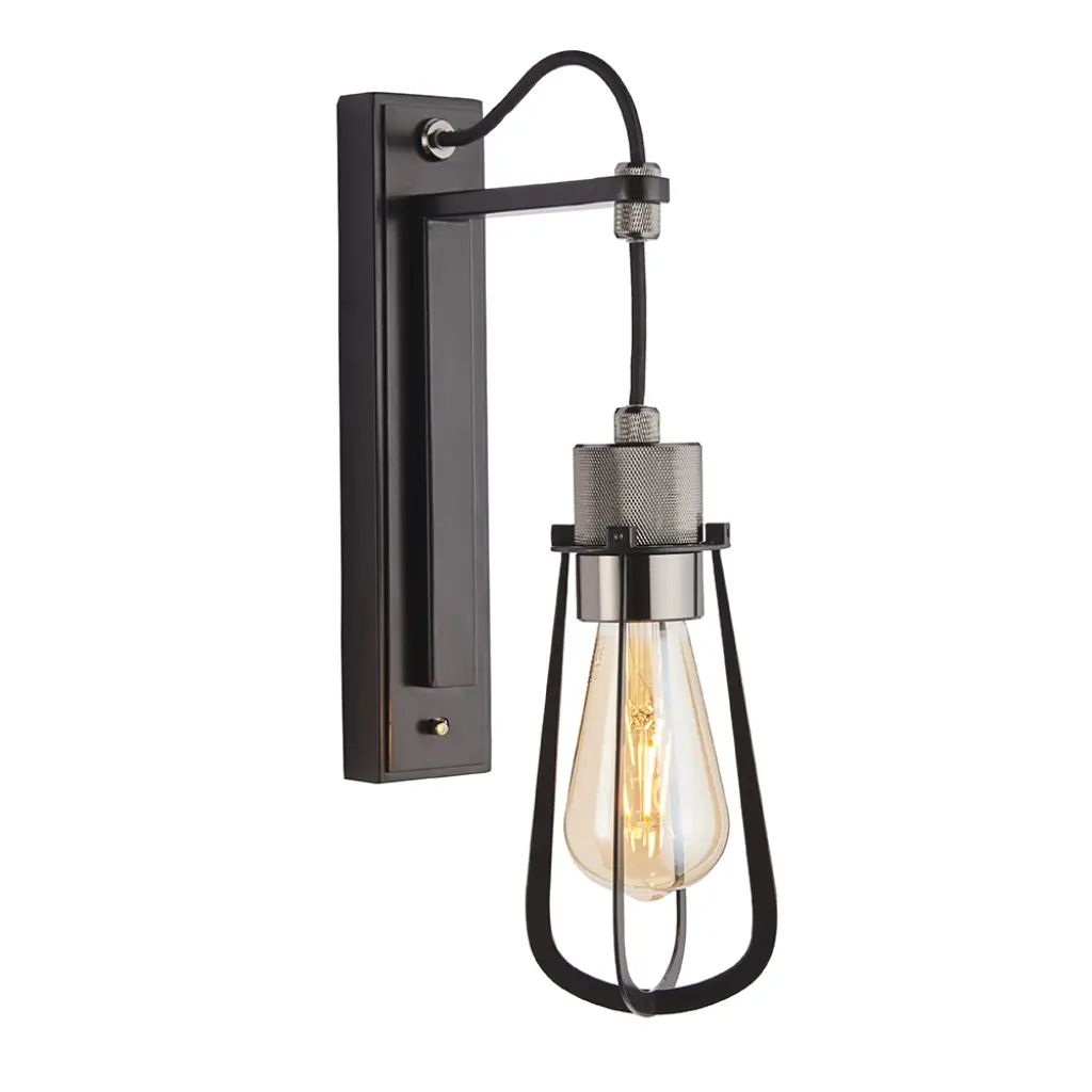 Industrial Black & Chrome Wall Light