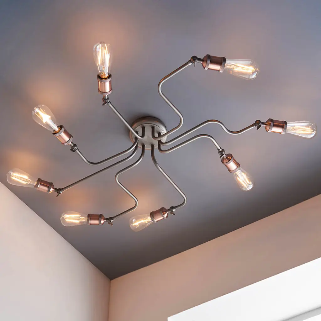 Hal 8 Light Semi Flush Fitting in Aged Pewter & Copper