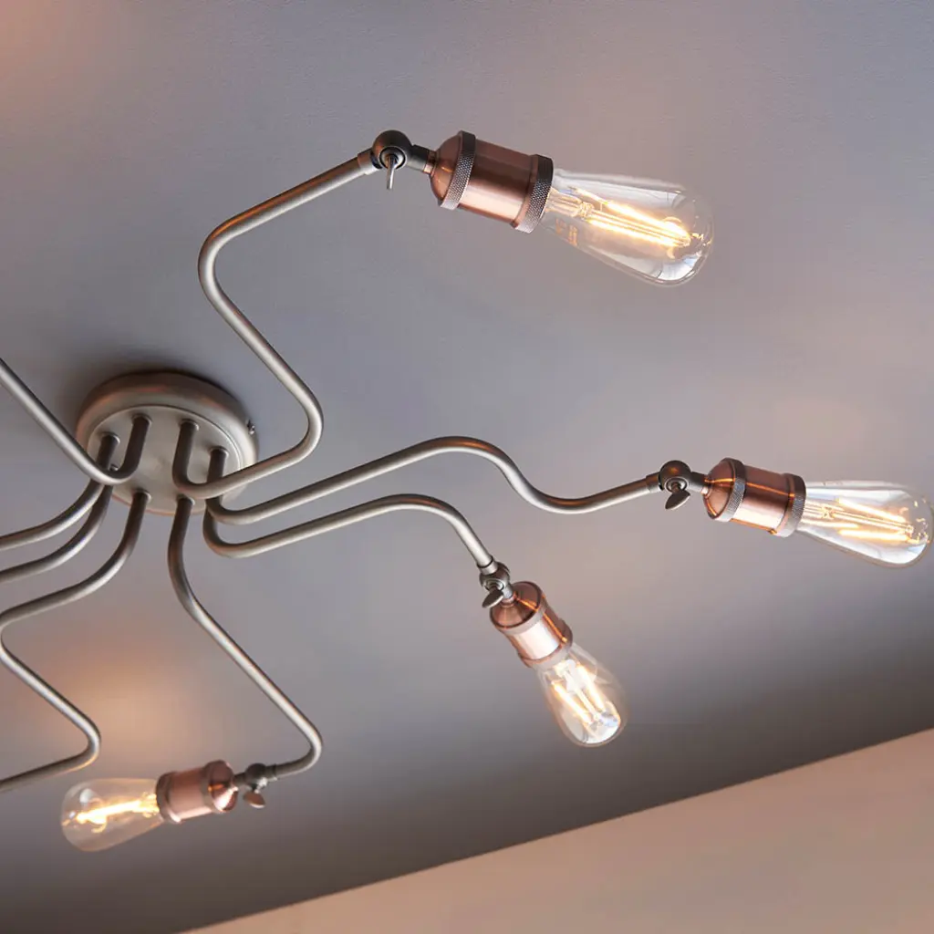 Hal 8 Light Semi Flush Fitting in Aged Pewter & Copper
