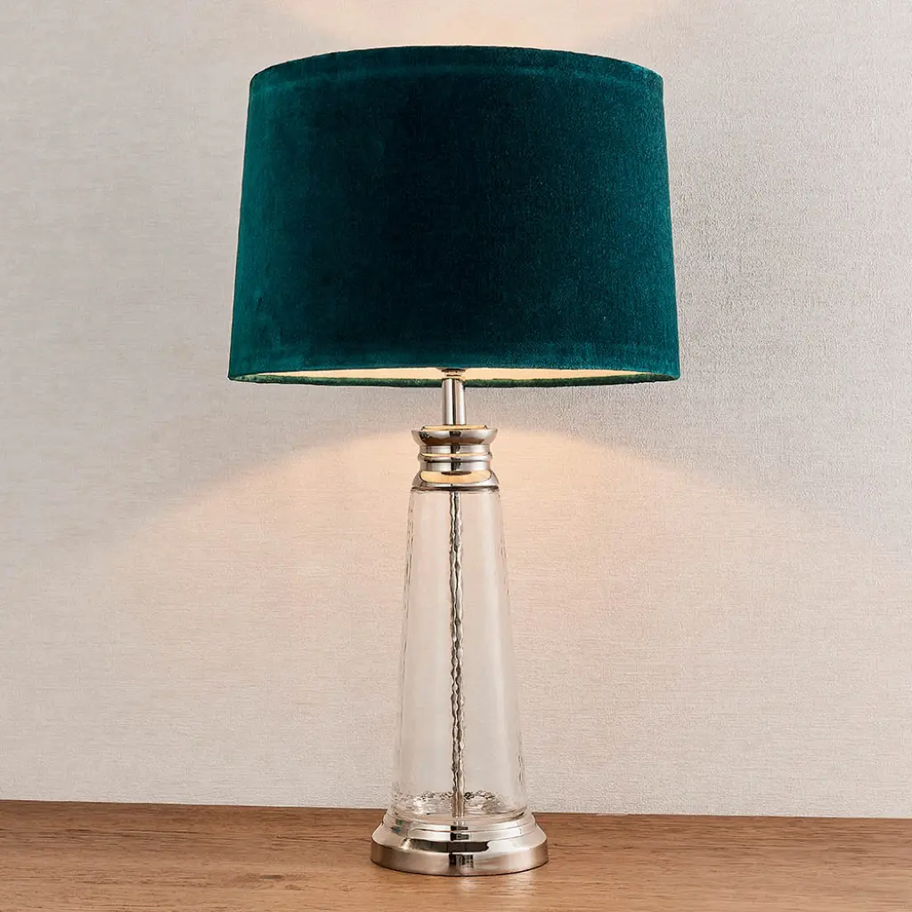 Winslet Hammered Glass Table Lamp C/W Teal Shade