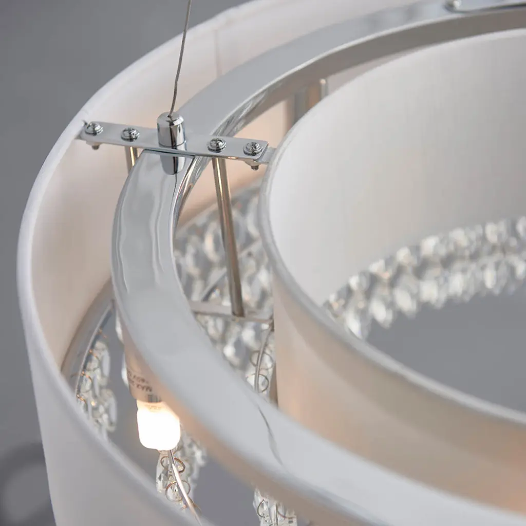 Malmesbury 6 Light Pendant in Polished Chrome C/W Silver Grey