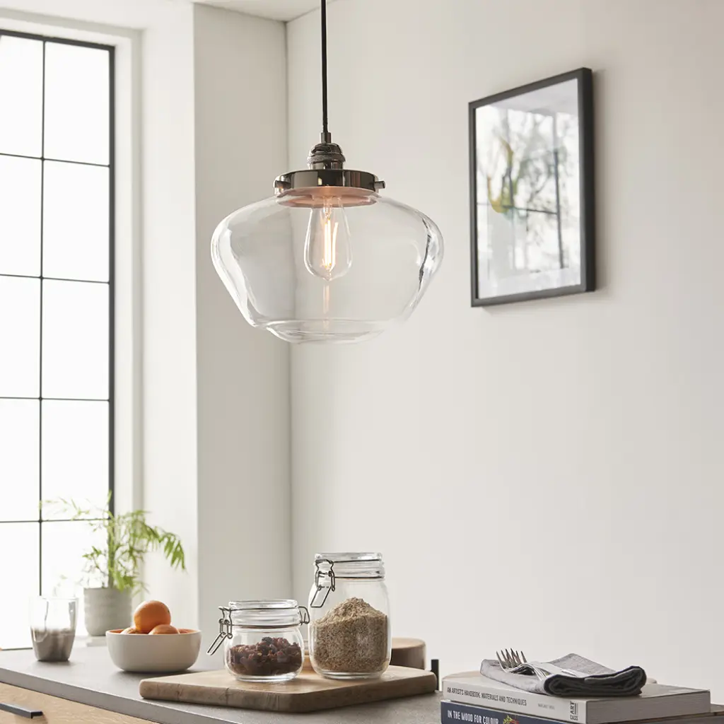 Camberley Polished Nickel & Glass Pendant