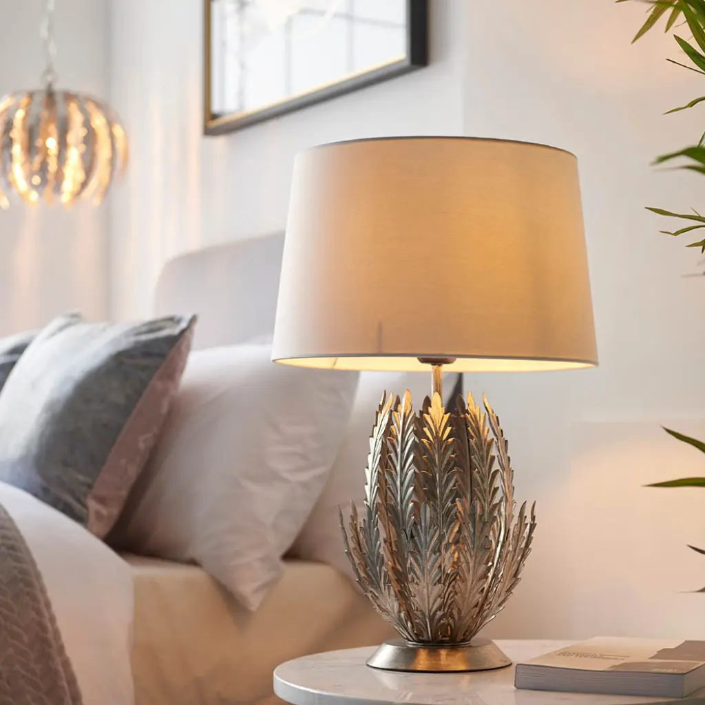 Delphine Silver Leaf Table Lamp C/W Shade