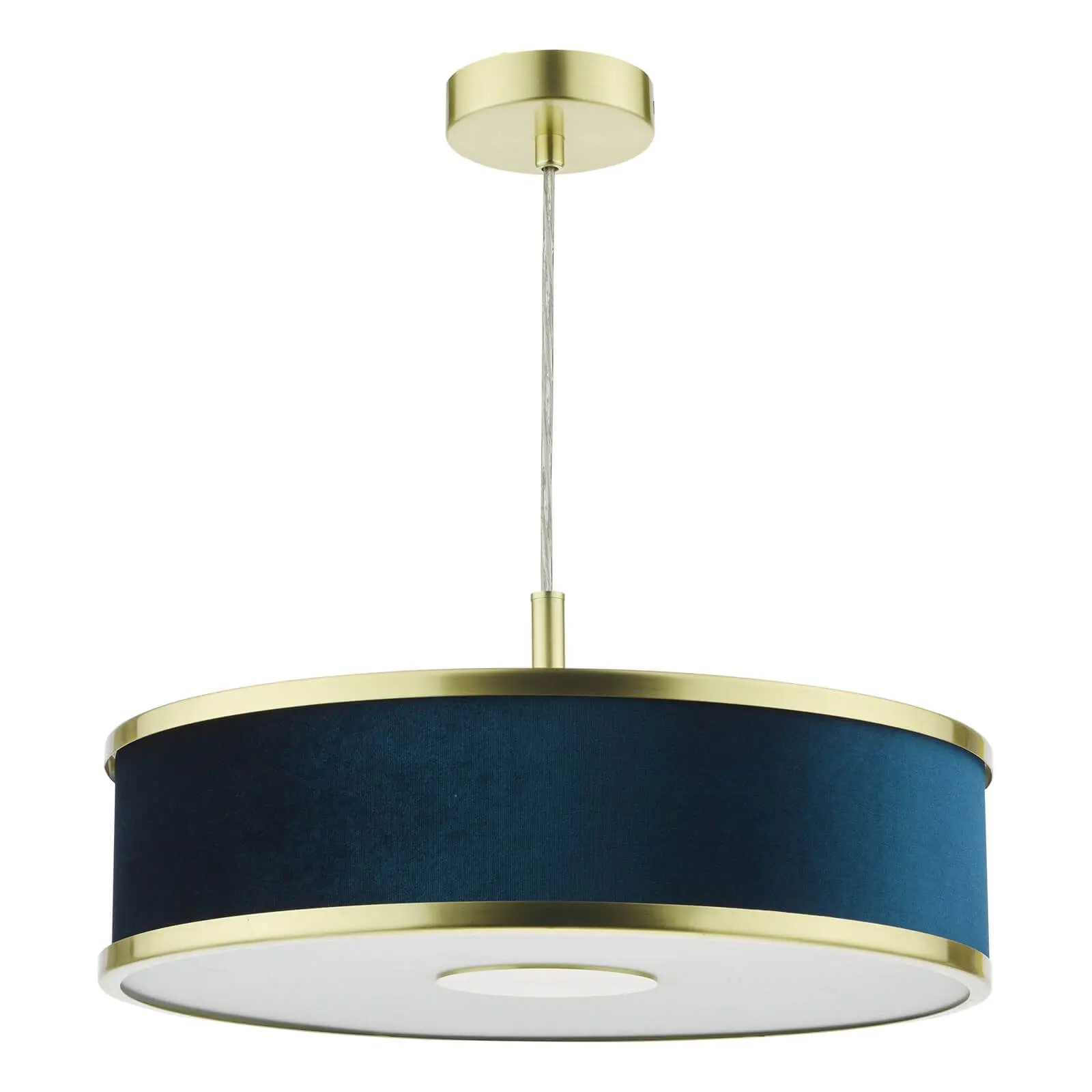 Alvaro 3 Light Brushed Brass Pendant C/W Blue Shade