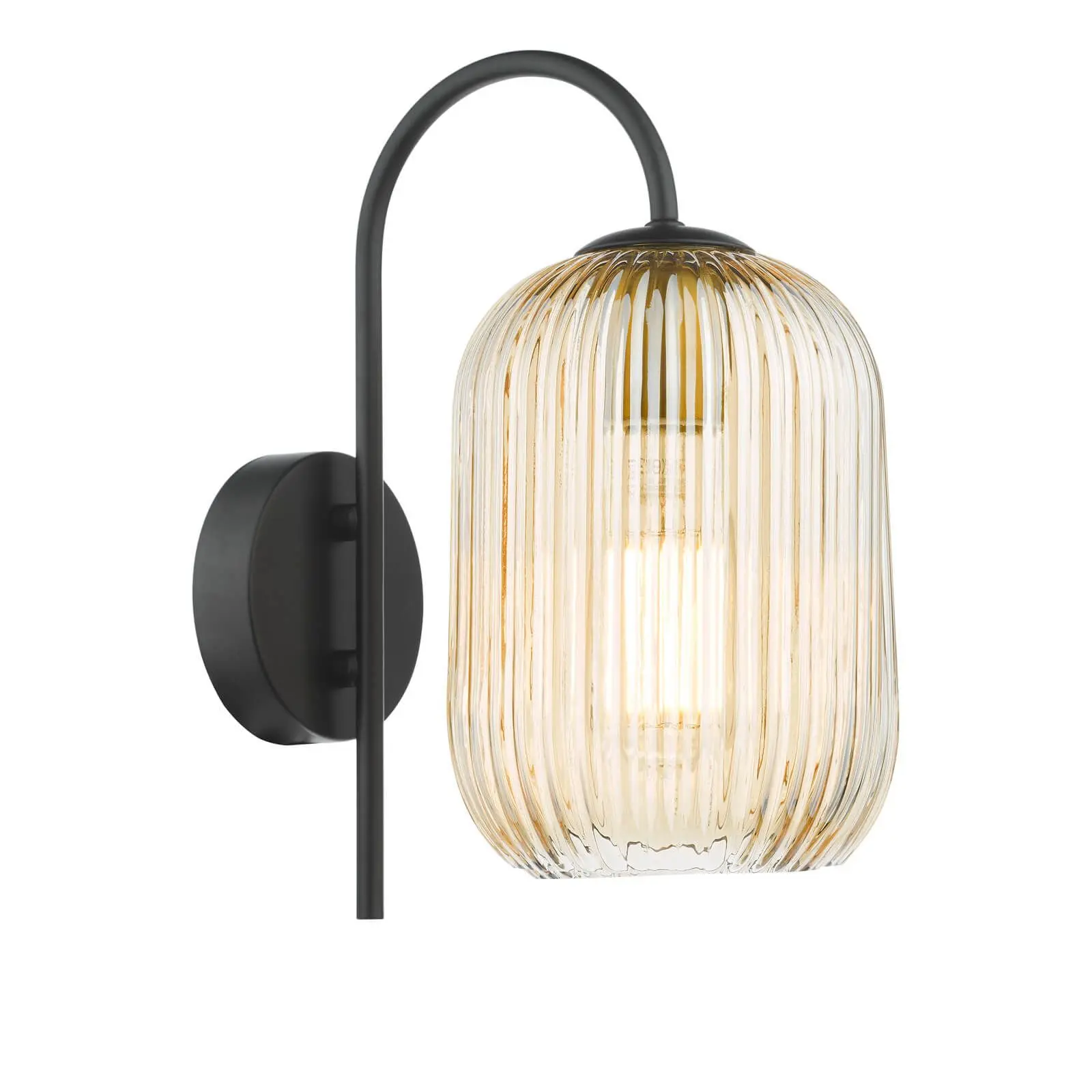 Idra Matt Black Wall Light C/W Champagne Ribbed Shade