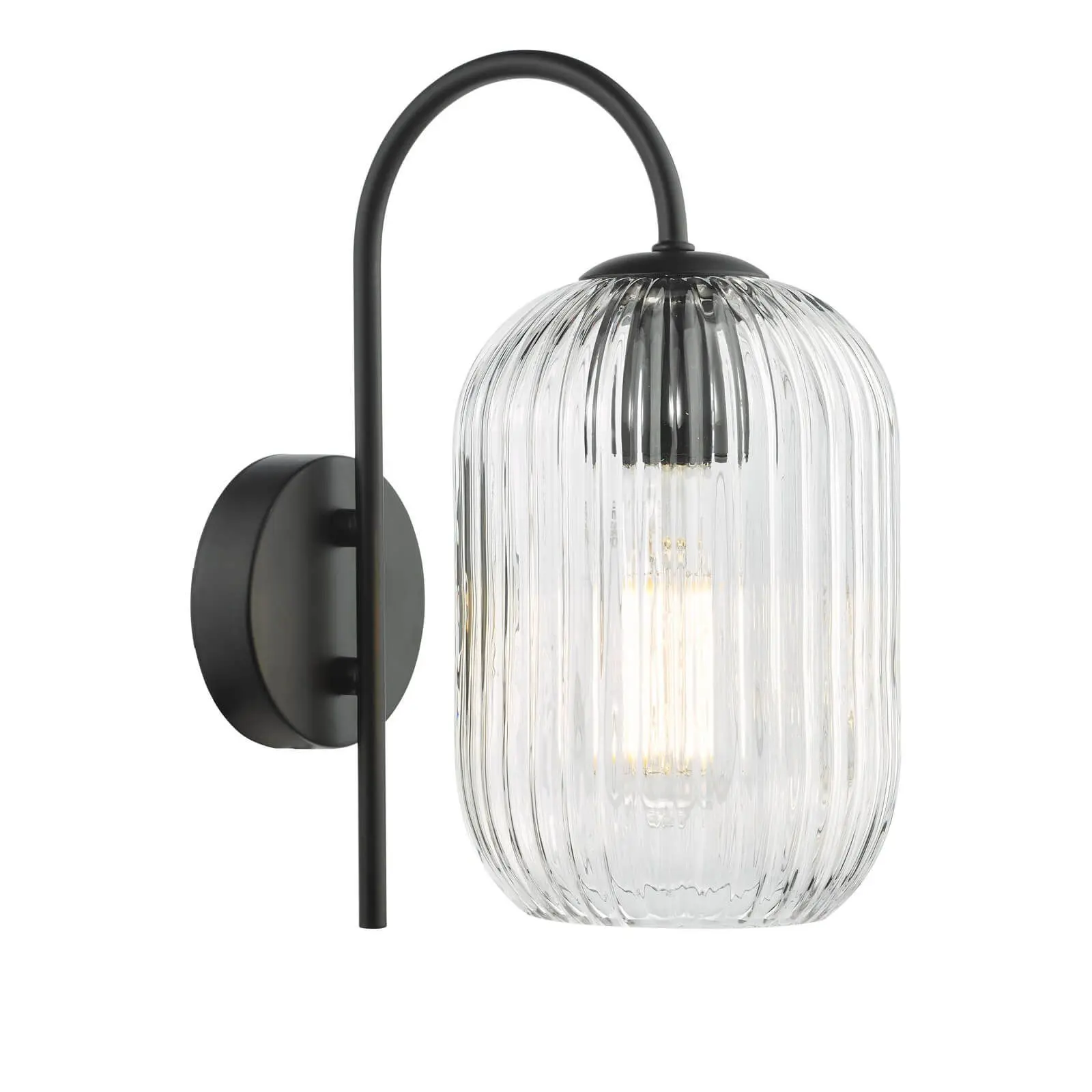 Idra Matt Black Wall Light C/W Ribbed Shade