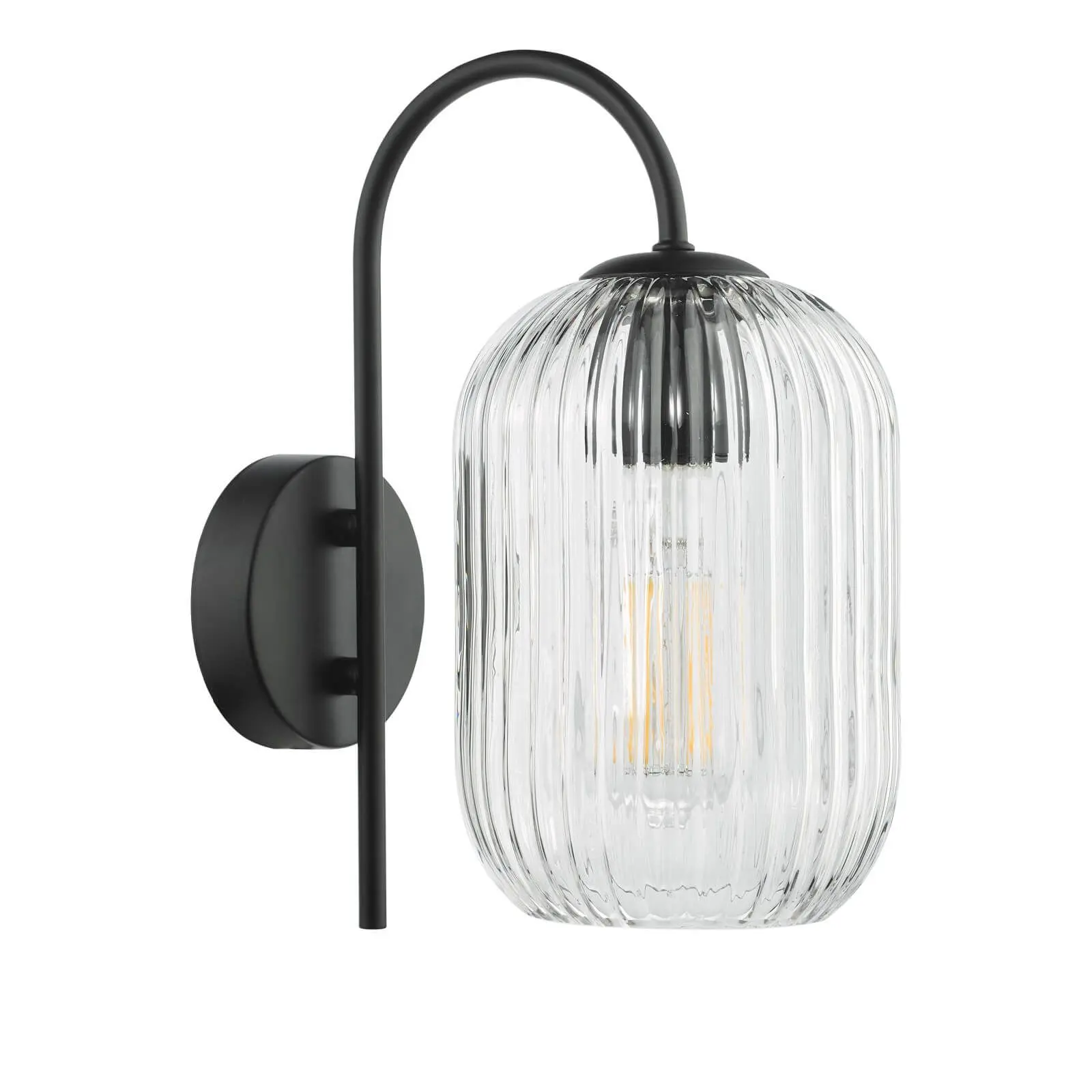 Idra Matt Black Wall Light C/W Ribbed Shade