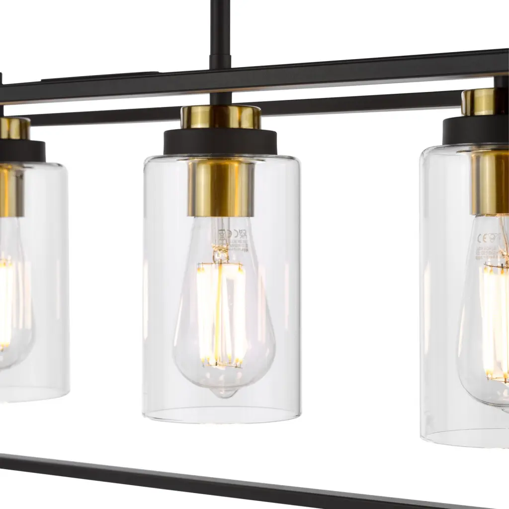 Abel 4 Light Bar in Black with Brass Detail