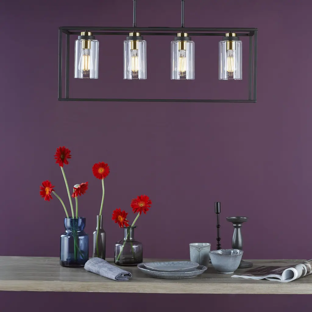 Abel 4 Light Bar in Black with Brass Detail