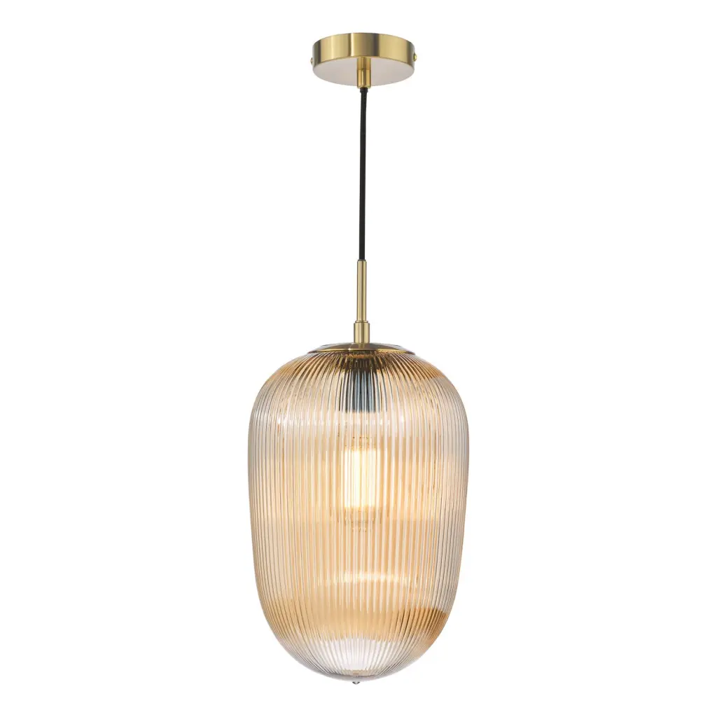 Abrielle Single Pendant in Bronze C/W Amber Ribbed Glass