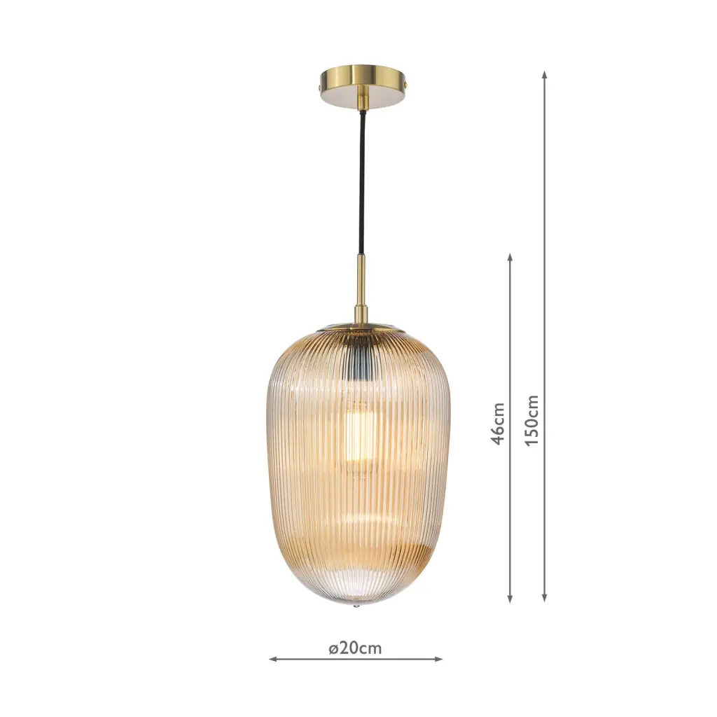 Abrielle Single Pendant in Bronze C/W Amber Ribbed Glass