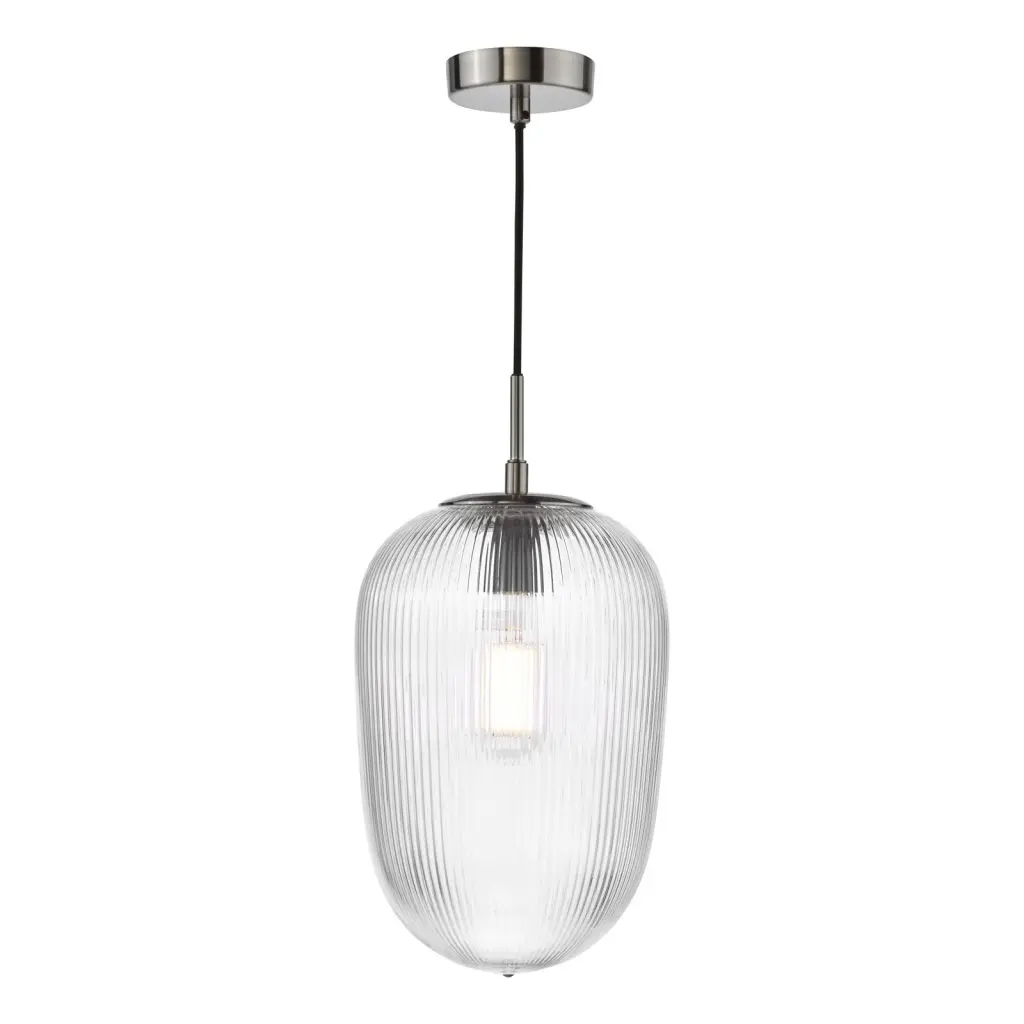 Abrielle Single Pendant in Polished Nickel C/W Clear Ribbed Glass