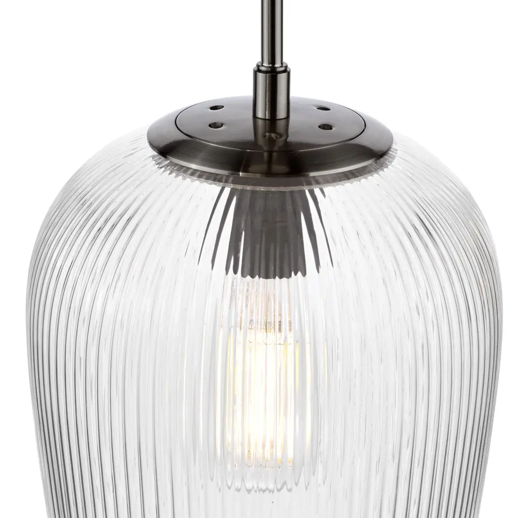 Abrielle Single Pendant in Polished Nickel C/W Clear Ribbed Glass