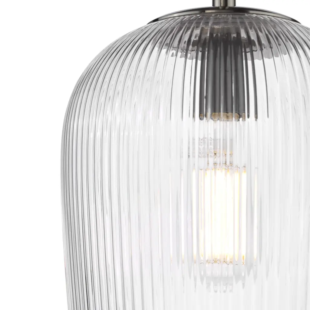 Abrielle Single Pendant in Polished Nickel C/W Clear Ribbed Glass