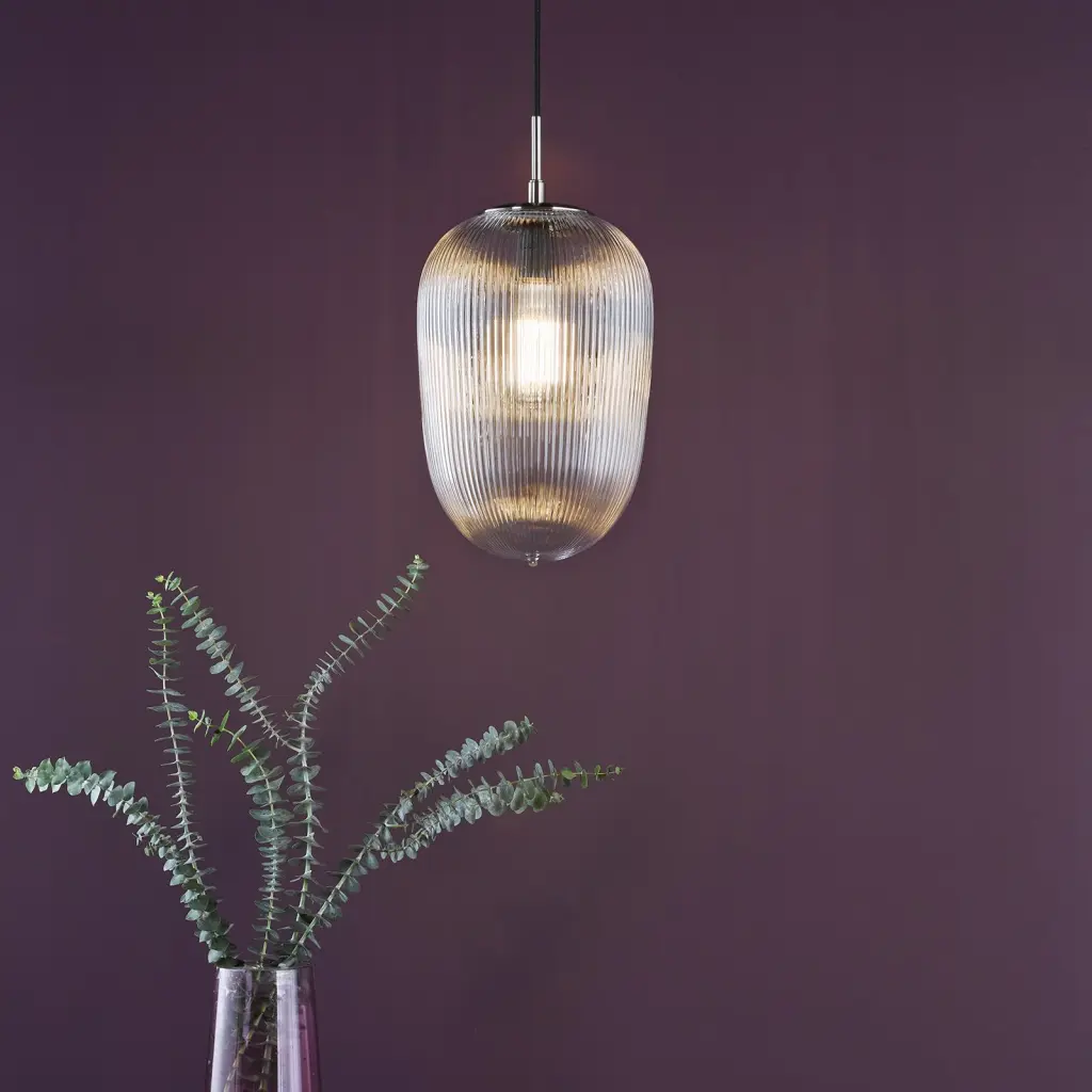 Abrielle Single Pendant in Polished Nickel C/W Clear Ribbed Glass