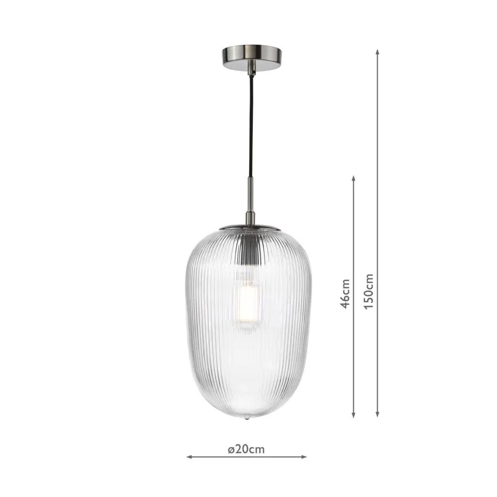 Abrielle Single Pendant in Polished Nickel C/W Clear Ribbed Glass