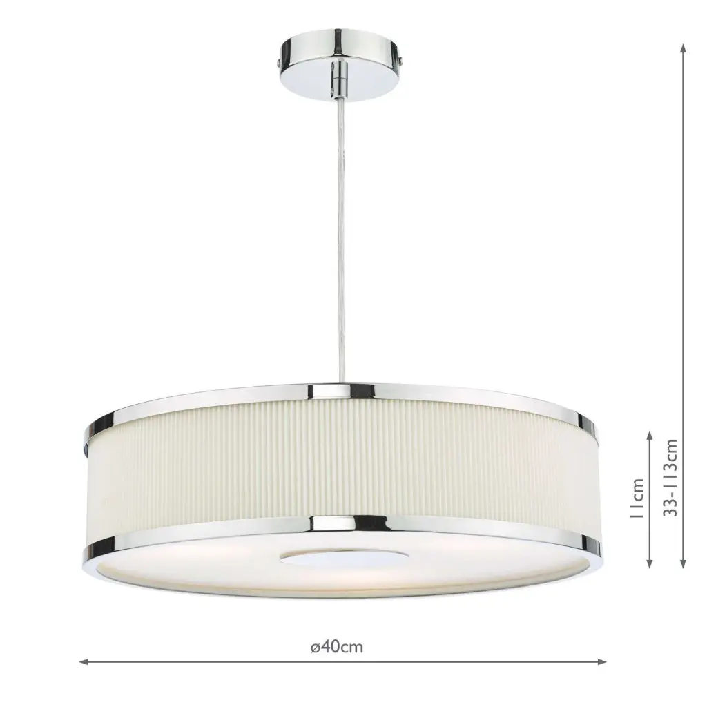 Alvaro 3 Light Pendant in Polished Chrome with Ivory Detail