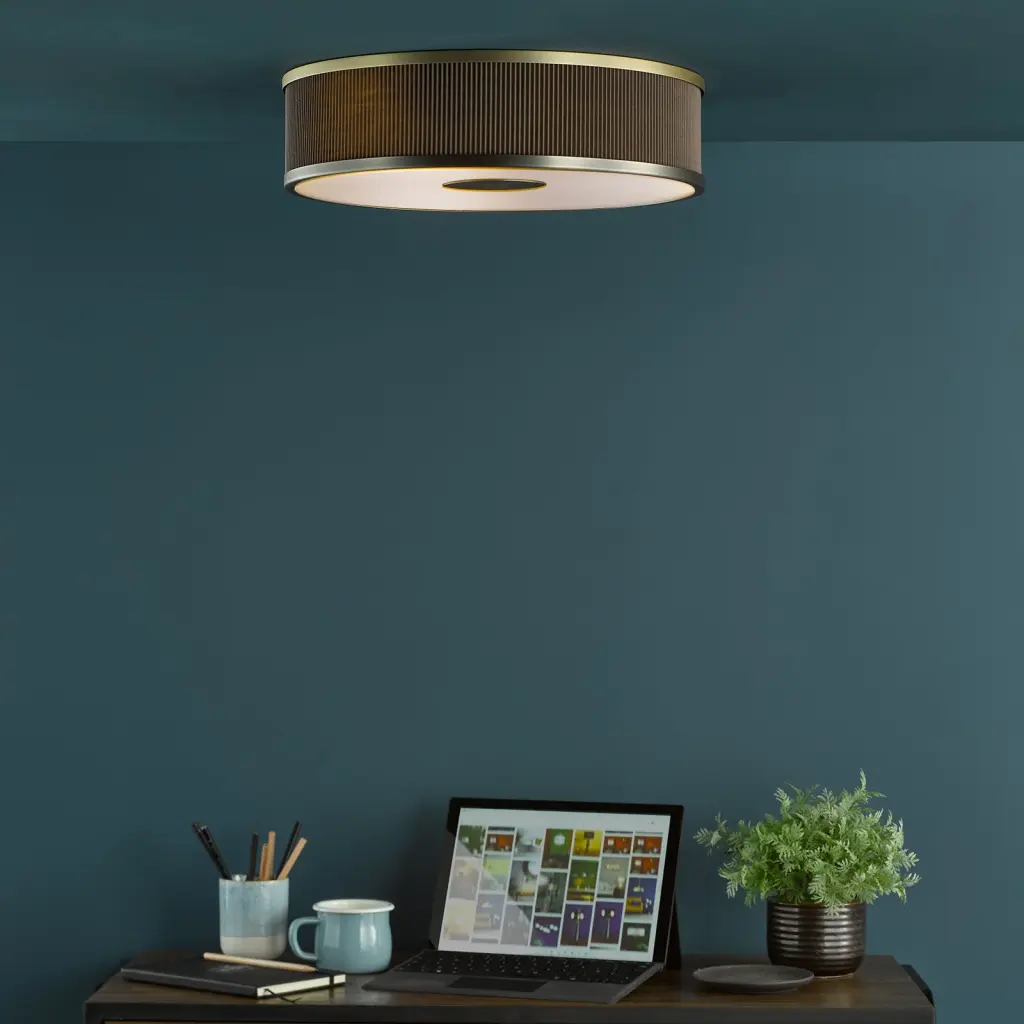 Alvaro Antique Bronze 3 Light Flush Fitting C/W Brown Shade
