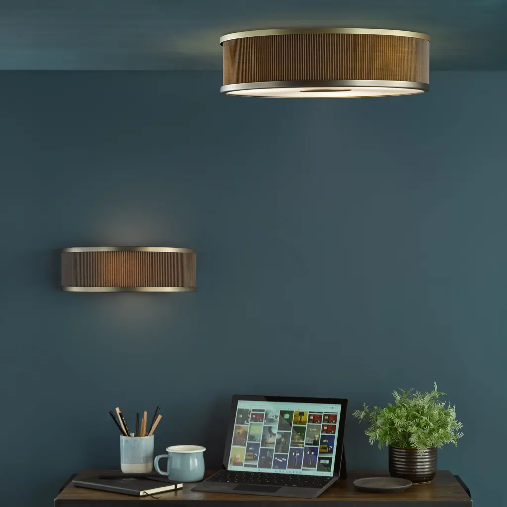 Alvaro Antique Bronze 3 Light Flush Fitting C/W Brown Shade