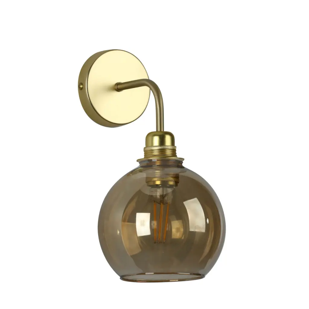 Apollo Butter Brass Wall Light with Amber Glass