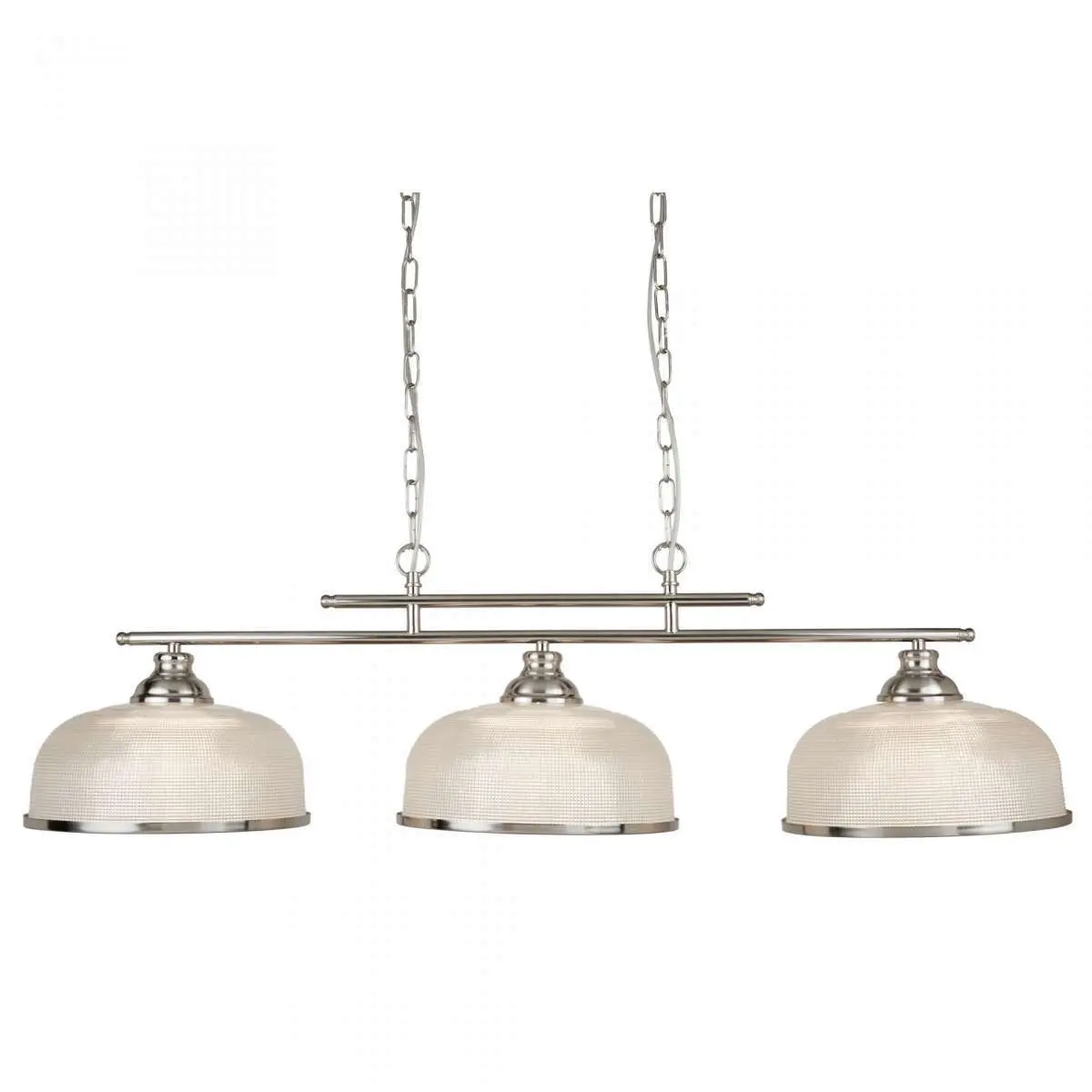 Bistro II 3 Light Ceiling Bar Satin Silver With Halophane Glass