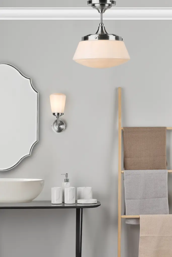 Caden Semi Flush Polished Chrome & Opal Glass IP44