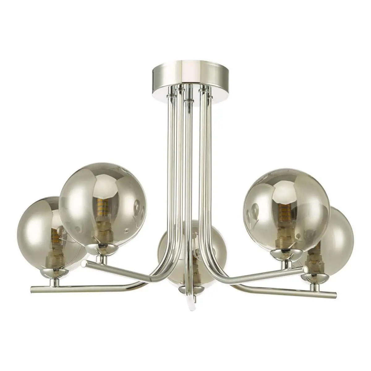 Cradle 5 Light Polished Chrome Semi Flush with Smoked Glass