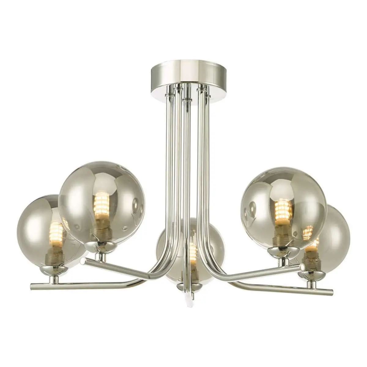Cradle 5 Light Polished Chrome Semi Flush with Smoked Glass