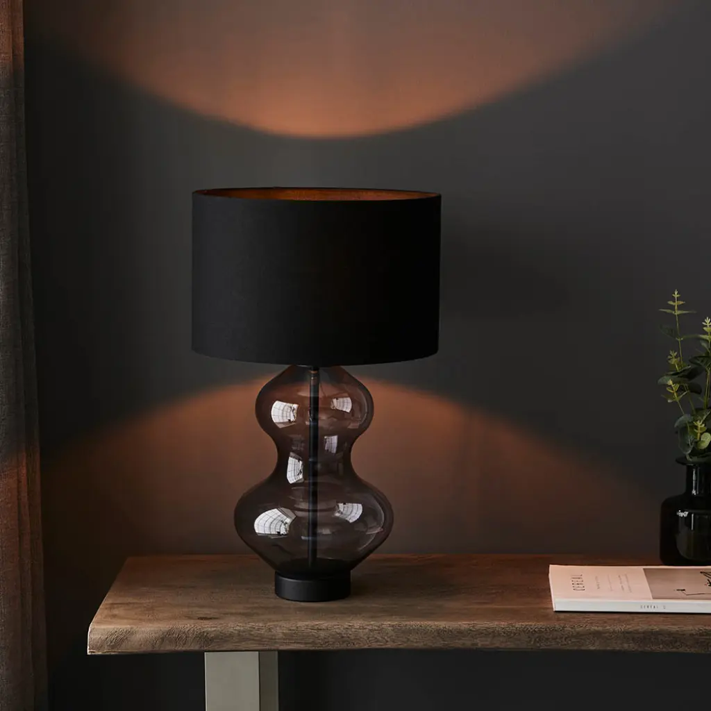 Kelda Matt Black Curvey Touch Table Lamp C/W Shade