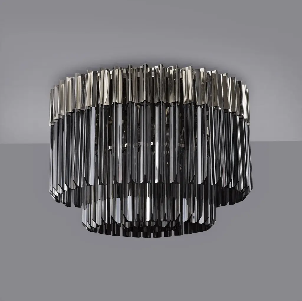 Donard Polished Nickel 7 Light Flush Fitting with Smoked Glass