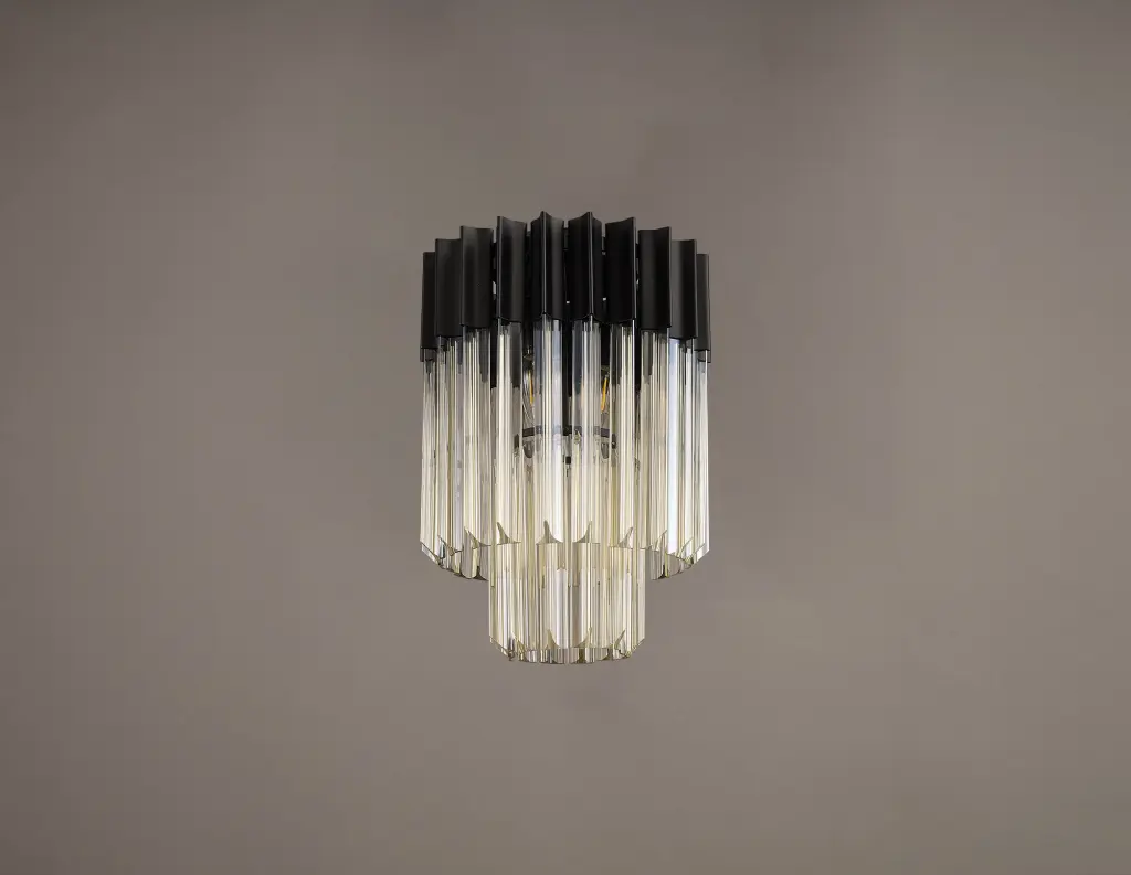 Donard Matt Black 3 Light Flush Fitting with Cognac Glass