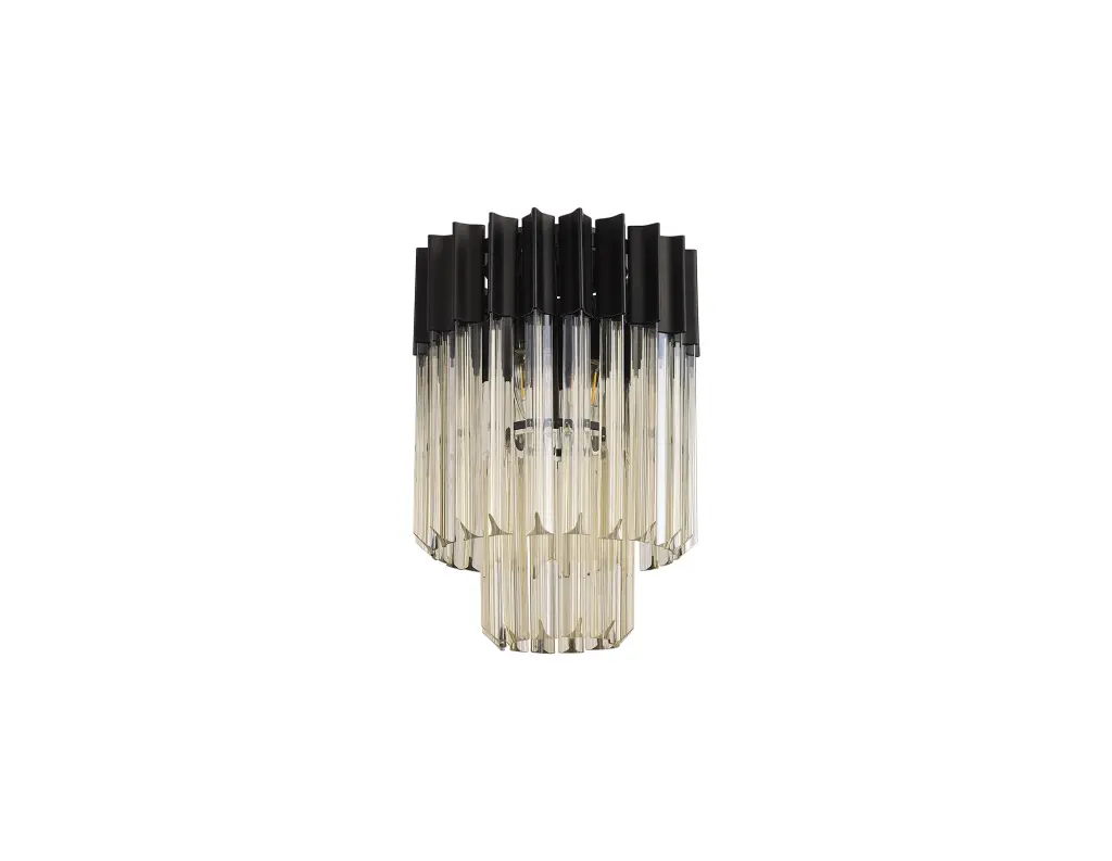 Donard Matt Black 3 Light Flush Fitting with Cognac Glass