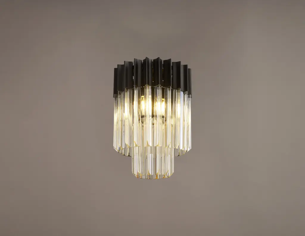Donard Matt Black 3 Light Flush Fitting with Cognac Glass