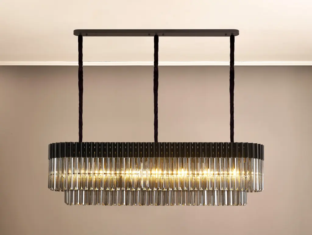 Donard Matt Black 7 Light Bar Pendant with Smoked Glass