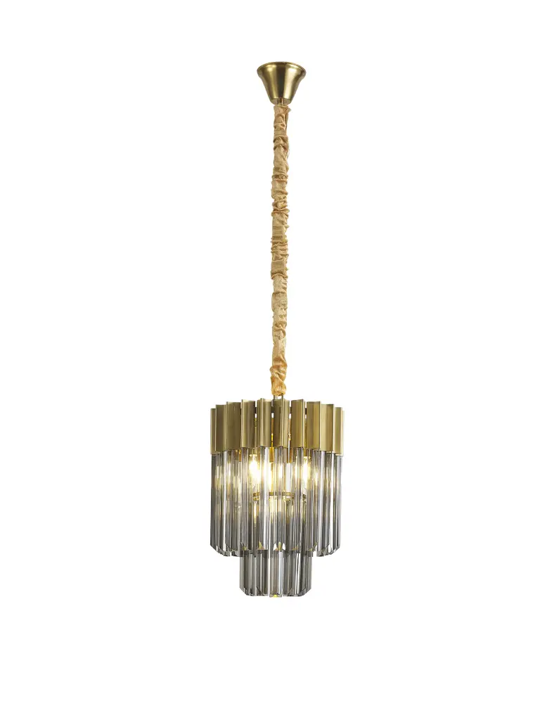 Donard Brass 4 Light Pendant with Smoked Glass
