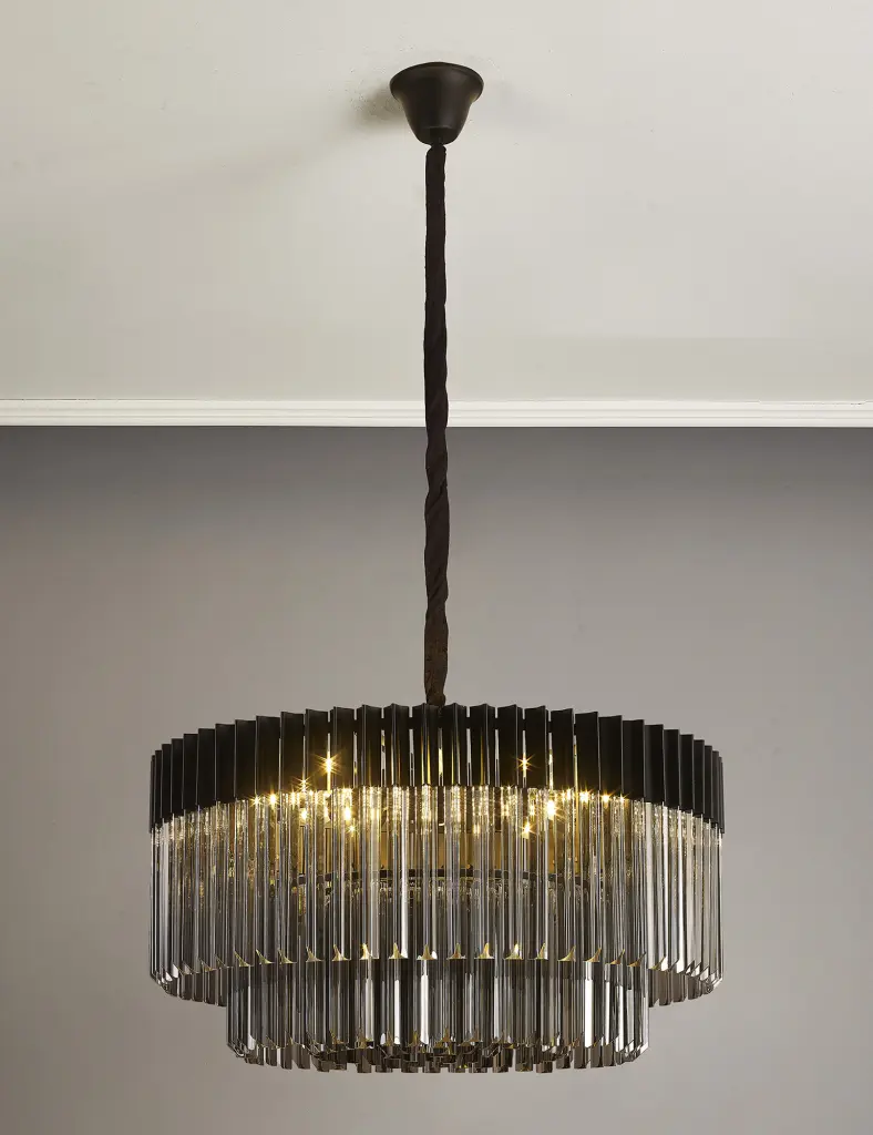 Donard Matt Black 12 Light Pendant with Smoked Glass