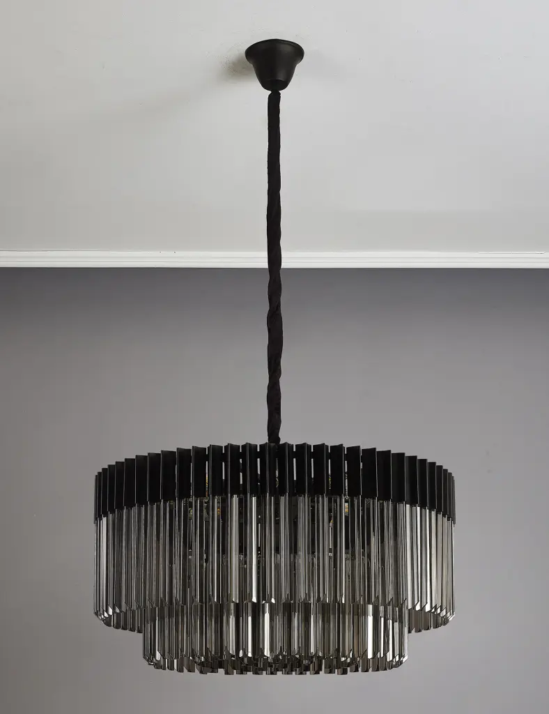 Donard Matt Black 12 Light Pendant with Smoked Glass