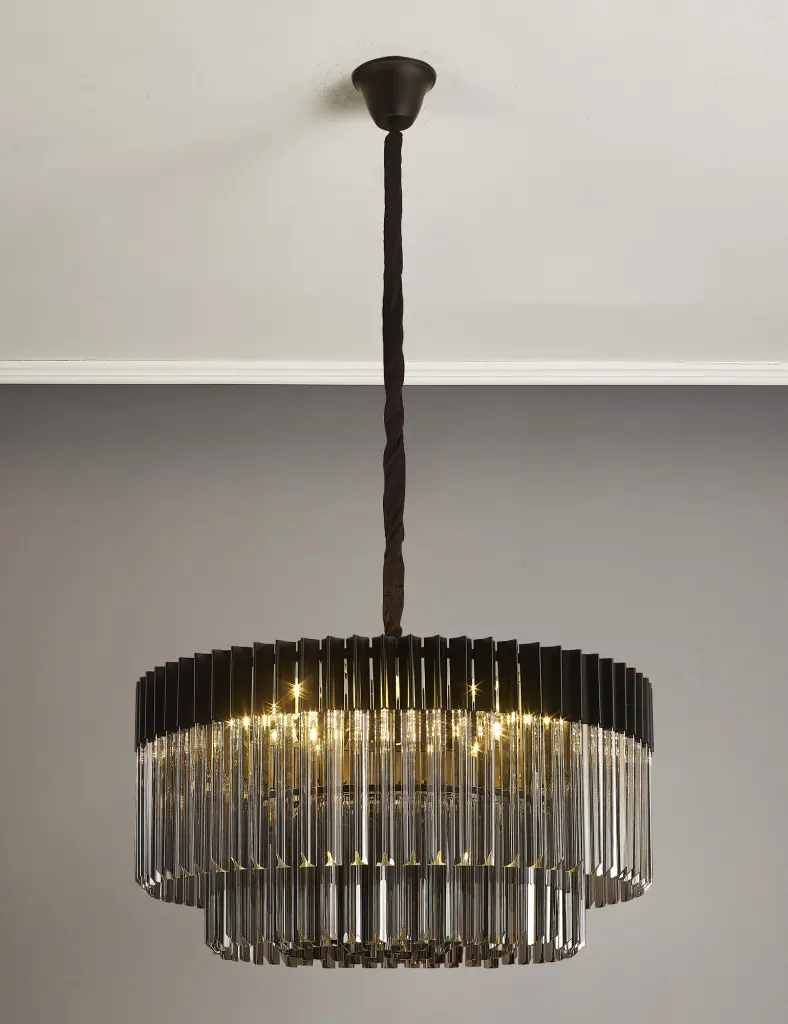 Donard Matt Black 12 Light Pendant with Smoked Glass