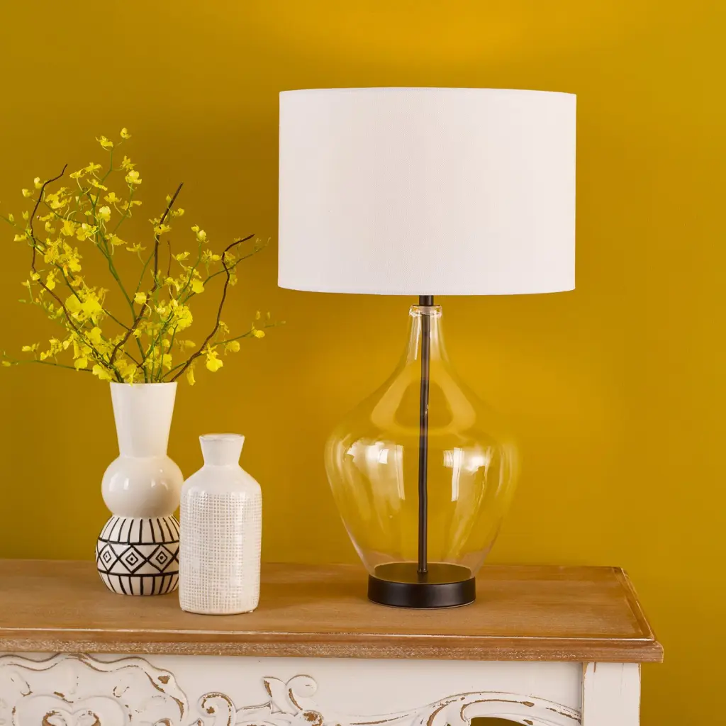 Drago Black & Glass Table Lamp C/W Shade