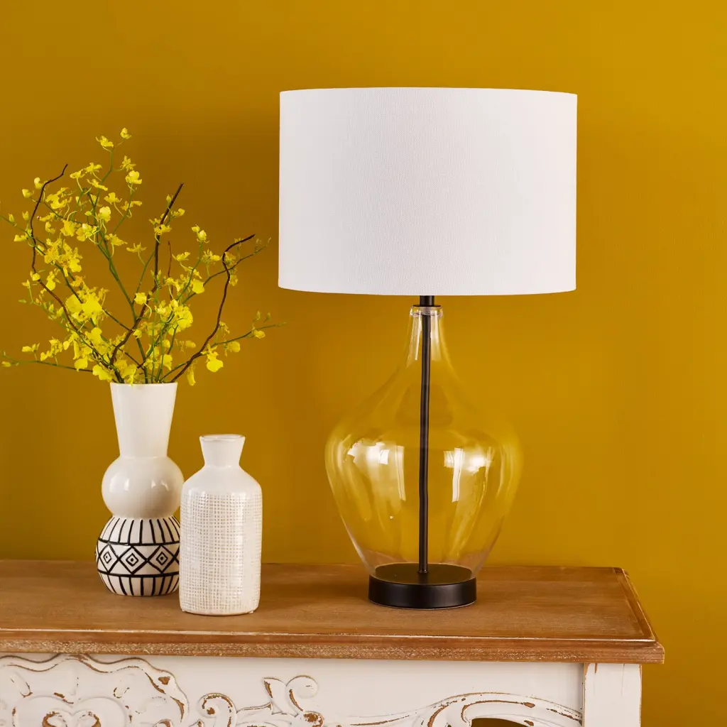 Drago Black & Glass Table Lamp C/W Shade